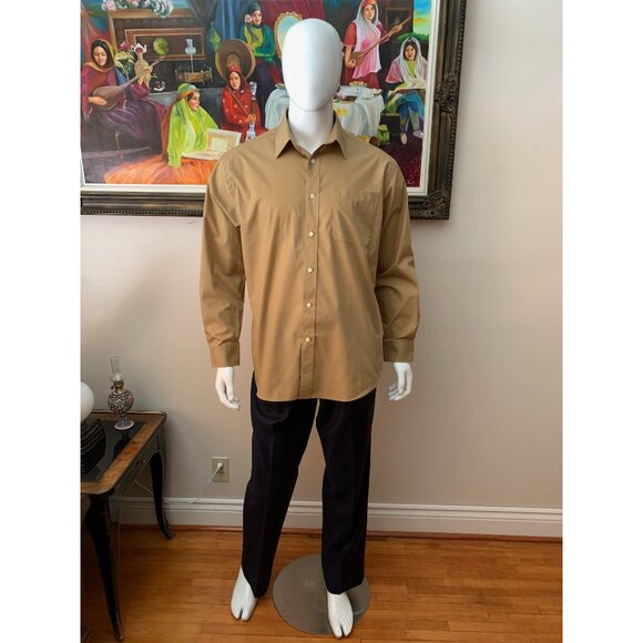 Distinction Men’s 16 1/2 Shirt Brown Stain Resistant Button Down Long Sleeves - Picture 2 of 6